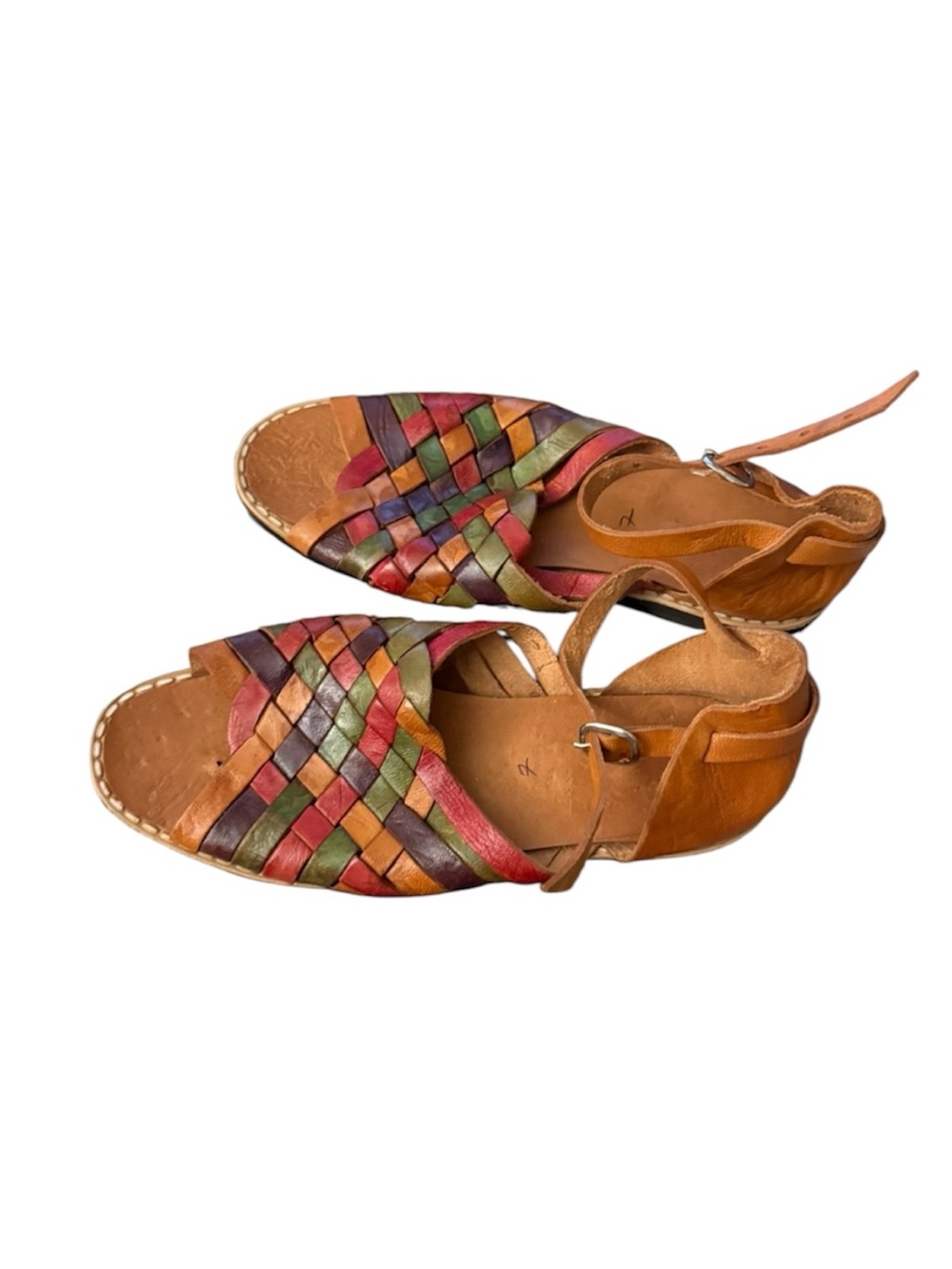 Multicolor Woven Huarache Sandals - Tan Leather with buckle NEW